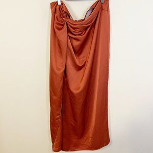 Eloquii Burnt Rust Orange Side Twist Midi Maxi Length Satin Skirt 16